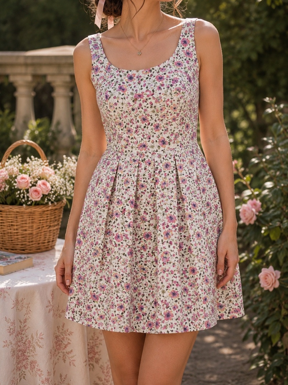 Pink Martini Floral Fit Flare Dress Cotton Coquette Garden Party Tea Dress M